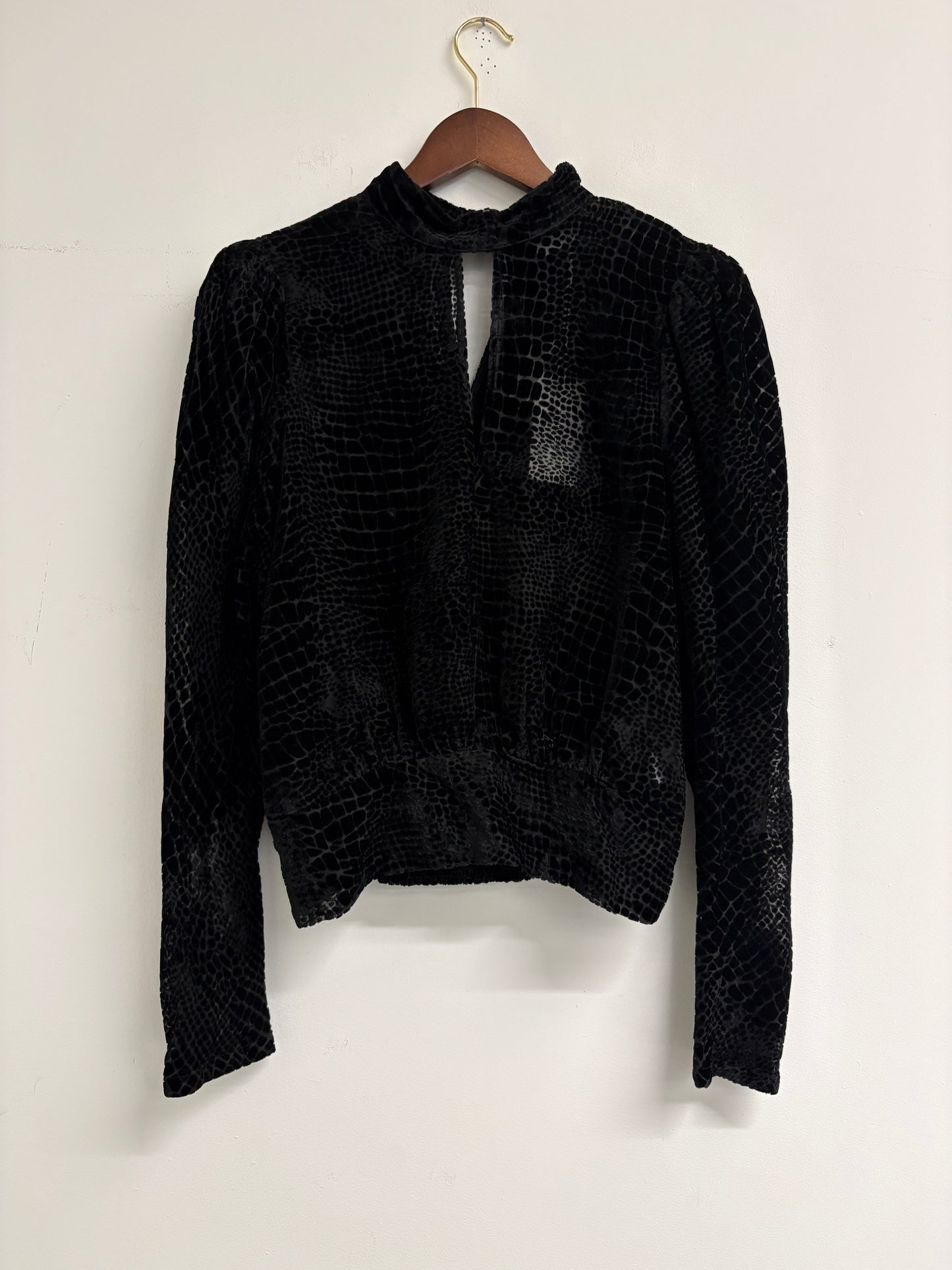Frame Black Velvet Croc Print Long Sleeve Top