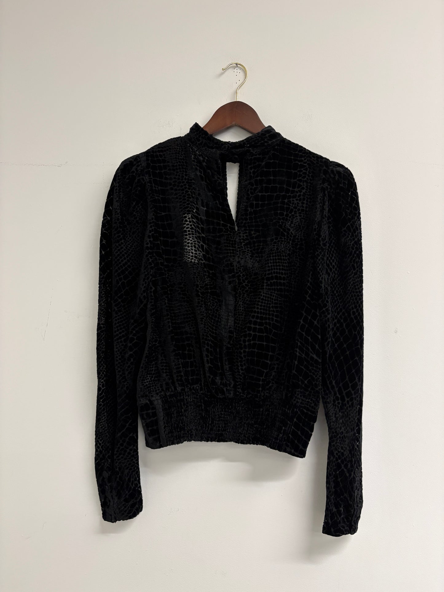 Frame Black Velvet Croc Print Long Sleeve Top