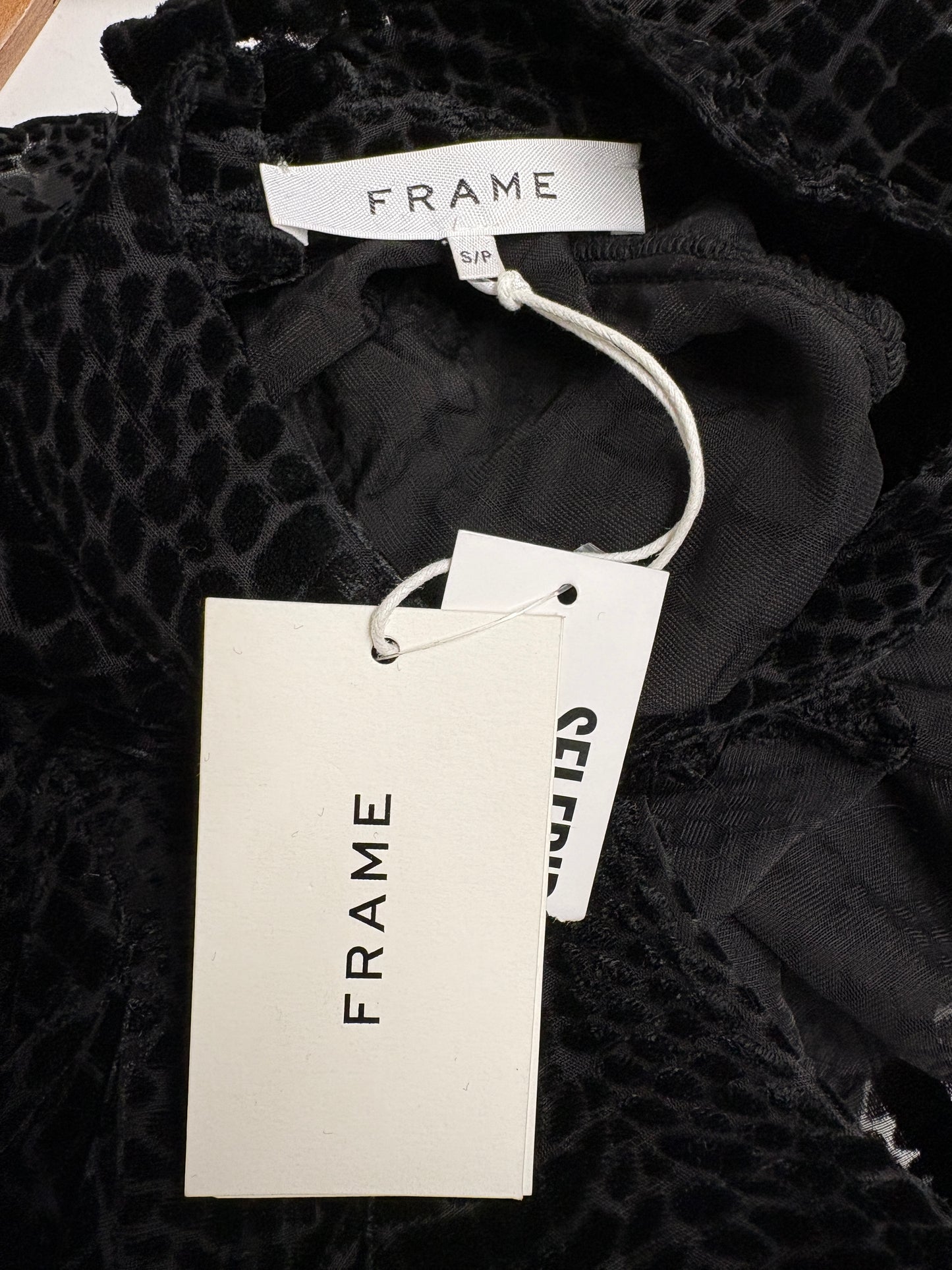 Frame Black Velvet Croc Print Long Sleeve Top