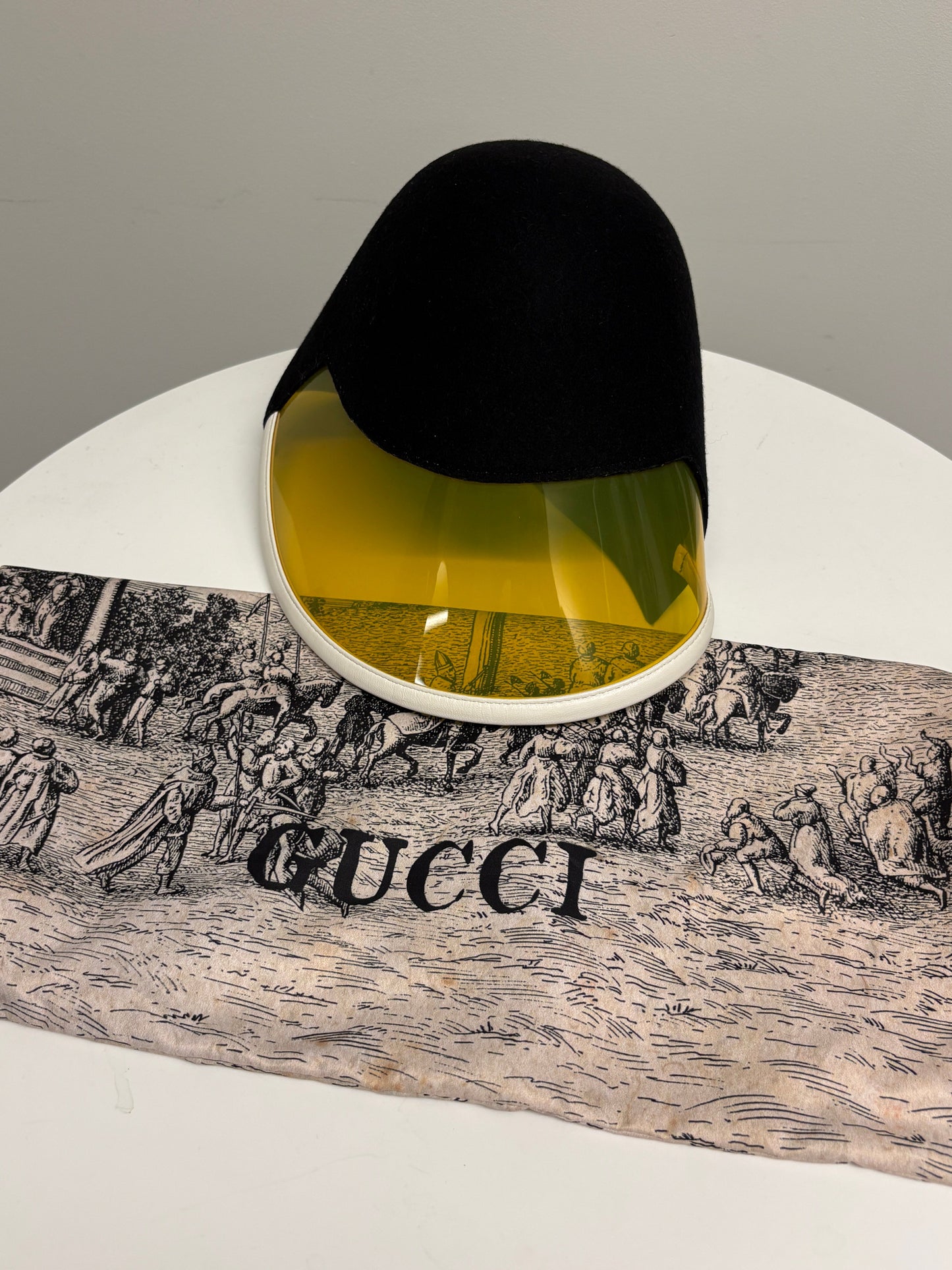 Gucci black shield visor runway hat