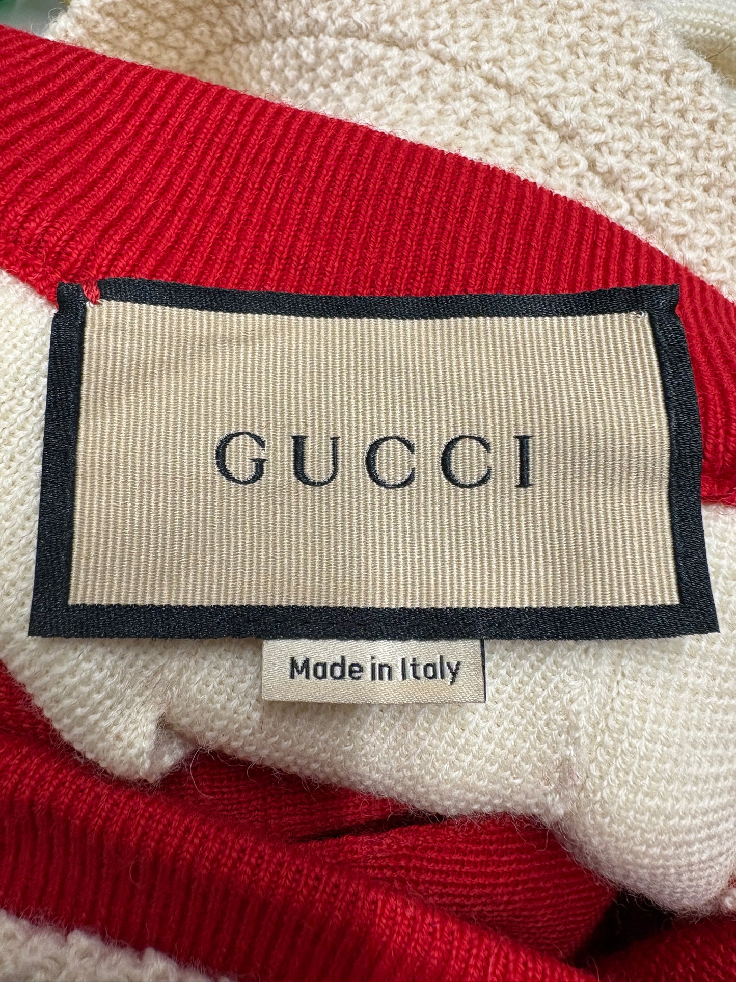 Gucci Red And Cream Colour Block Wool Knit Long Skirt