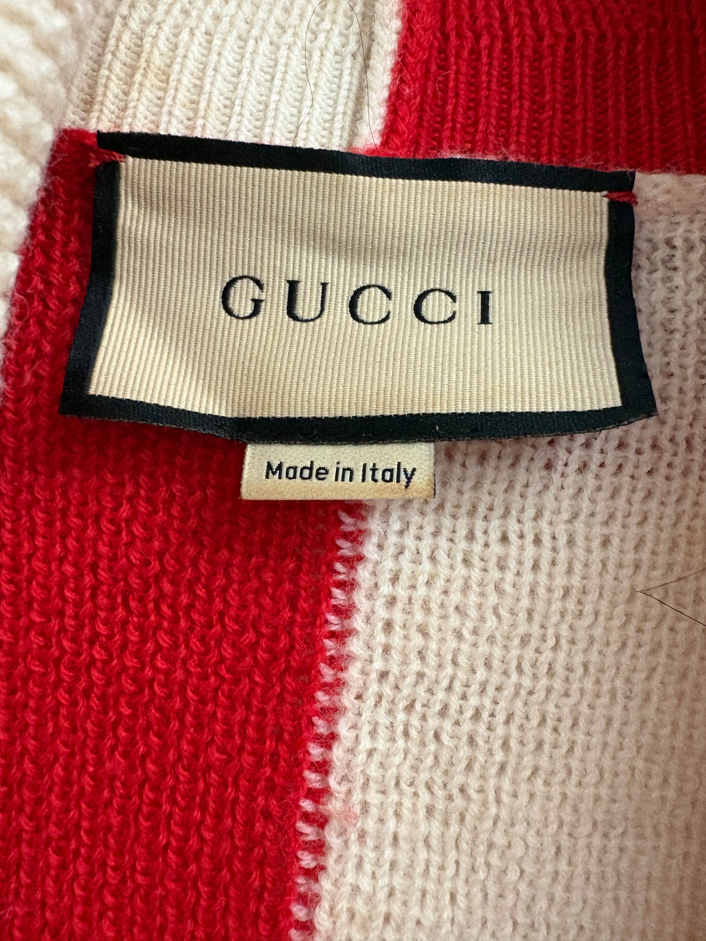 Gucci Red And Cream Two Tone Wool Wide Neck Knit Sweater