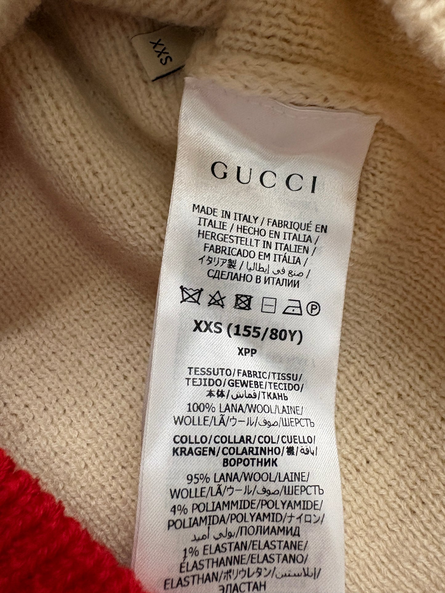 Gucci Red And Cream Two Tone Wool Wide Neck Knit Sweater