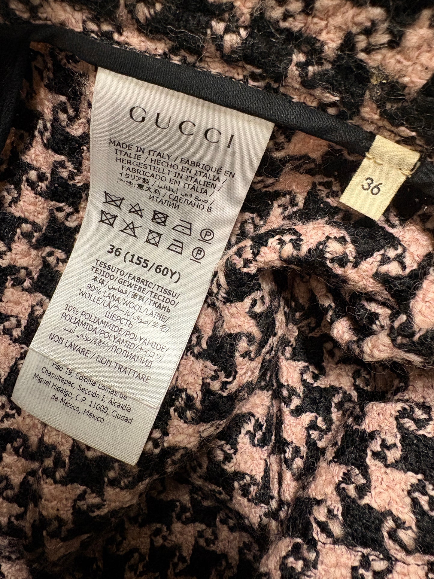 Gucci Wool Mid Length Houndstooth Skirt in Pink And Black