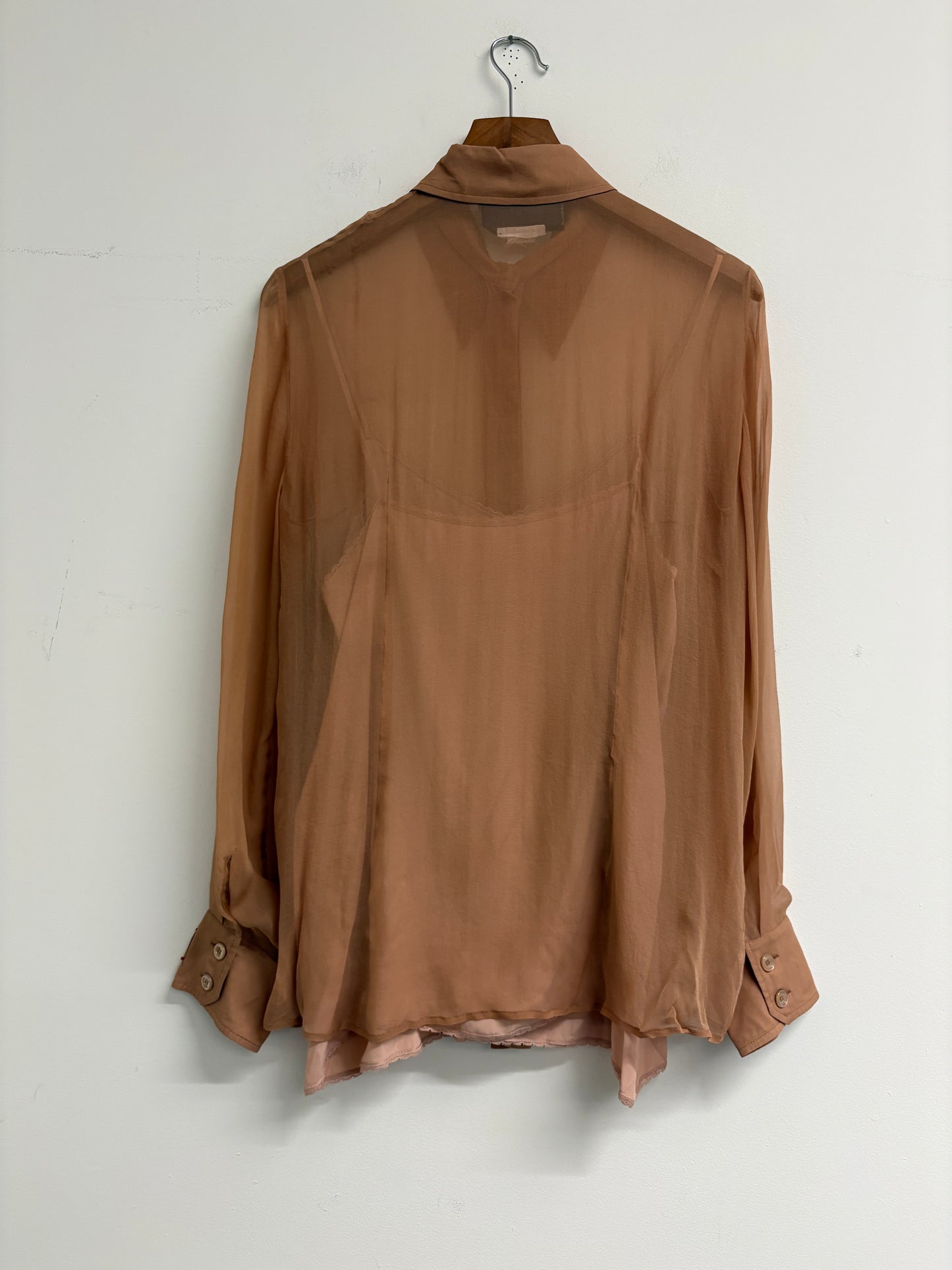 Gucci Sheer Silk Dusky Pink Blouse With Slip