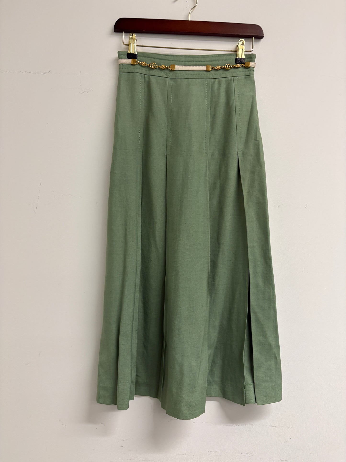 Gucci Green Linen / Viscose Pleated Midi Skirt