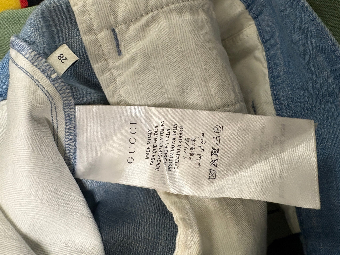 Gucci Crop Denim Jeans With Red Embroidered Logo