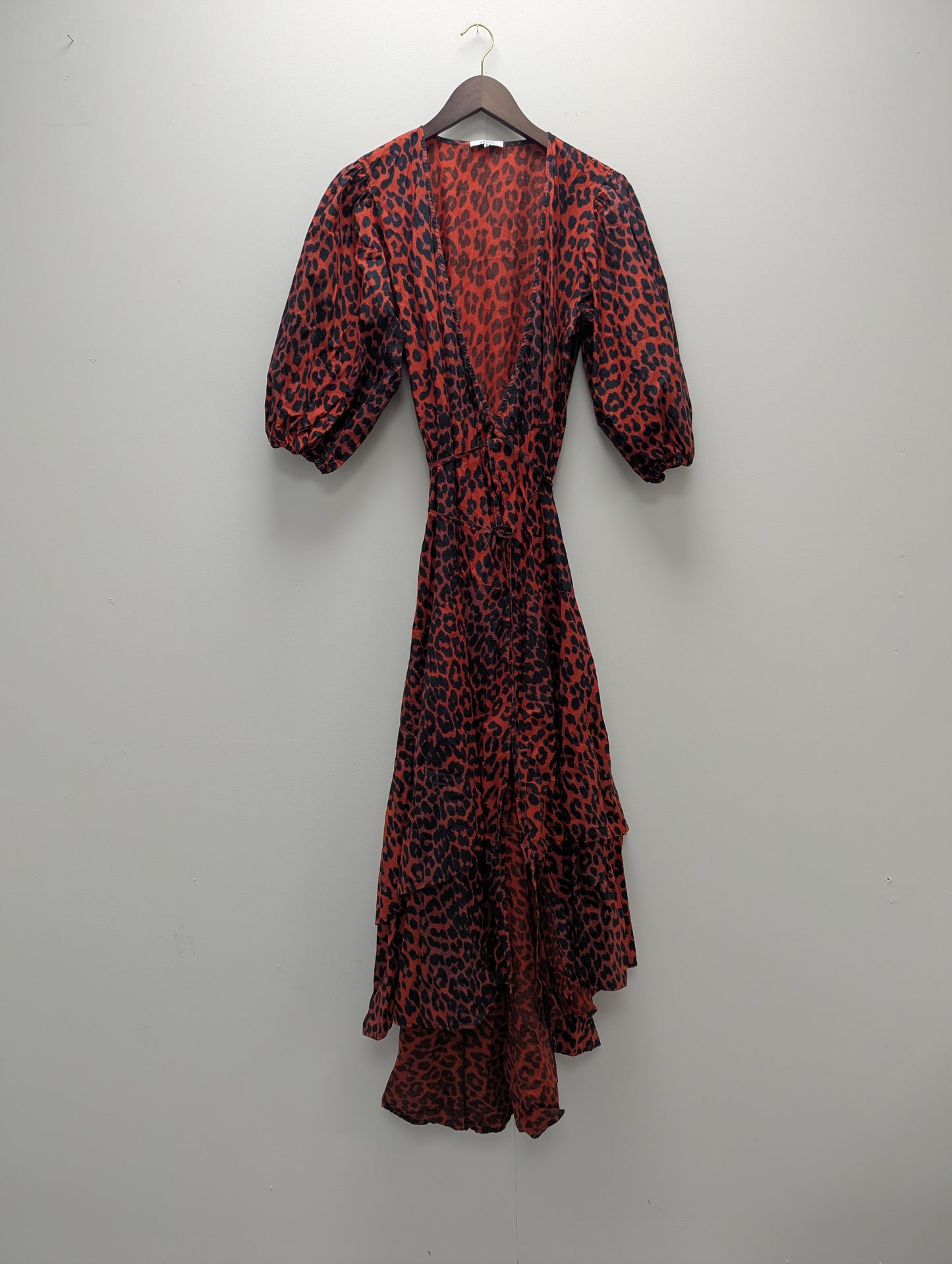 Ganni Red Leopard Wrap Midi Dress