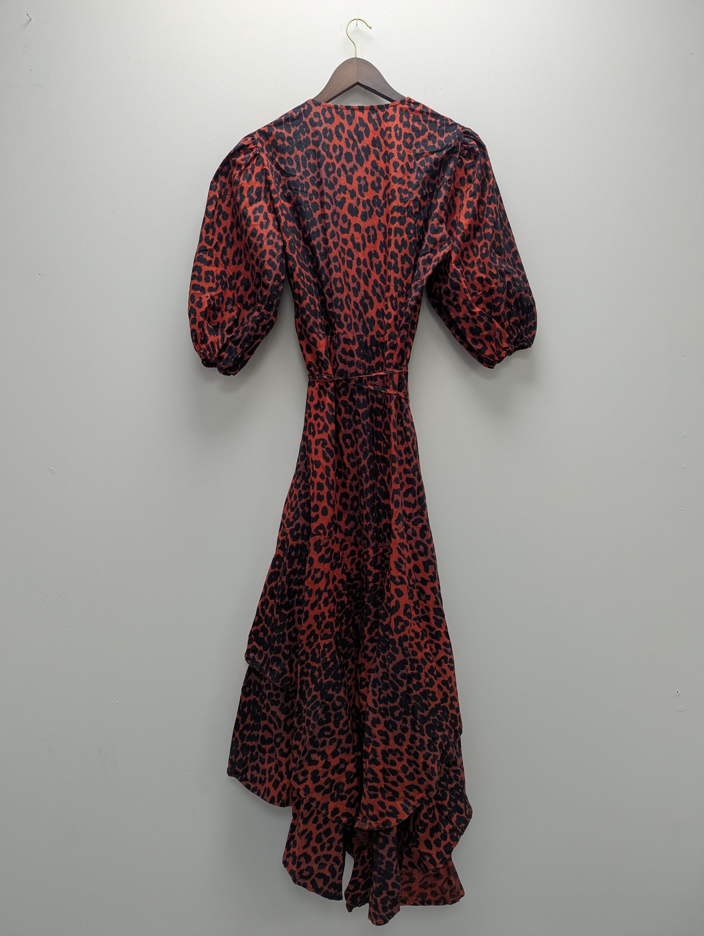 Ganni Red Leopard Wrap Midi Dress