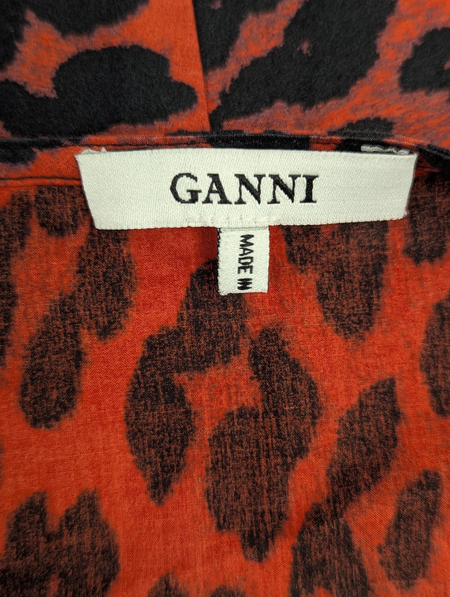 Ganni Red Leopard Wrap Midi Dress