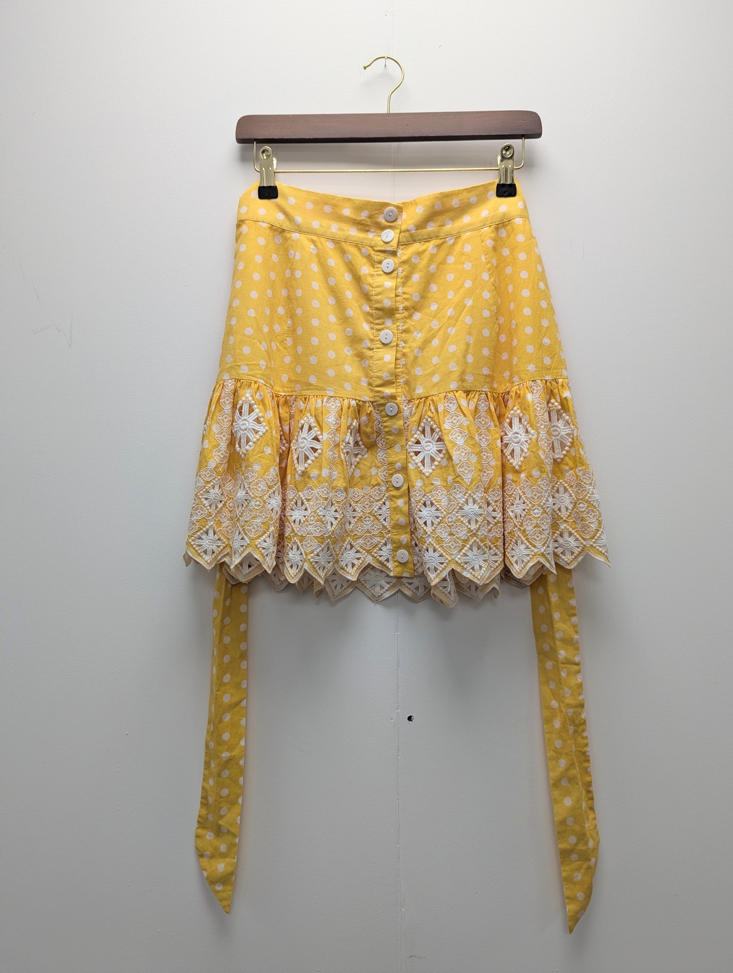 Miguelina Yellow Polka Dot Button Up Skirt