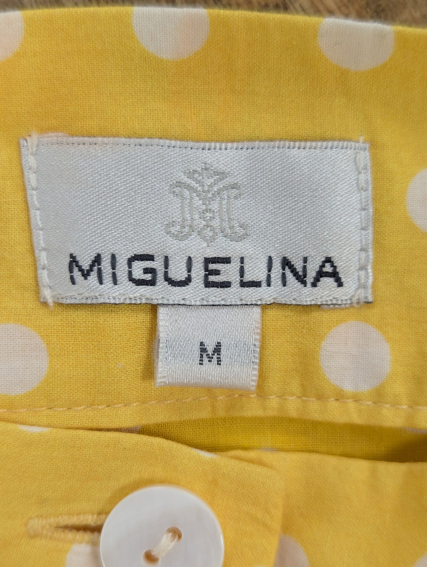 Miguelina Yellow Polka Dot Button Up Skirt