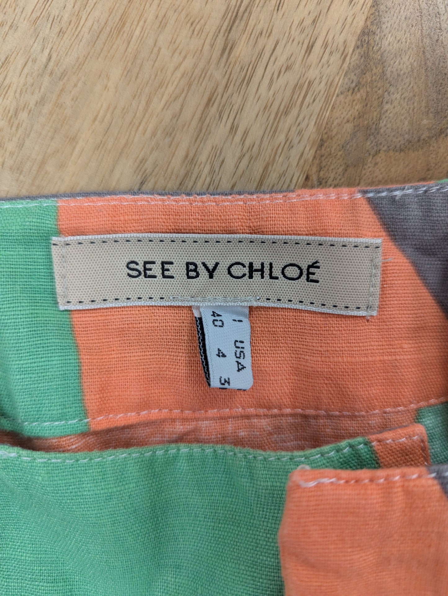 See By Chloe Orange Green Grey Linen Mini Dress