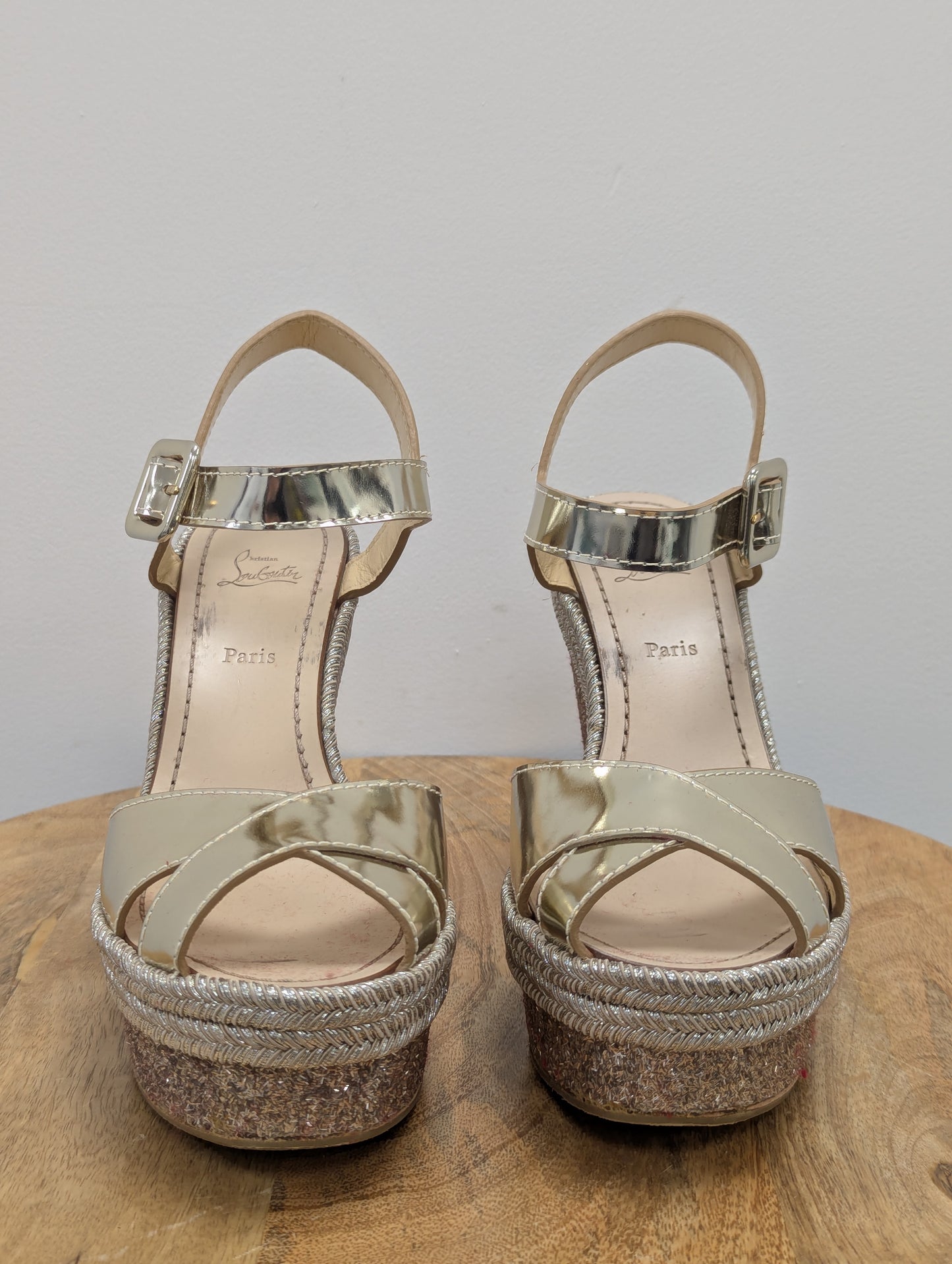 Christian Louboutin Champagne Glitter Wedges