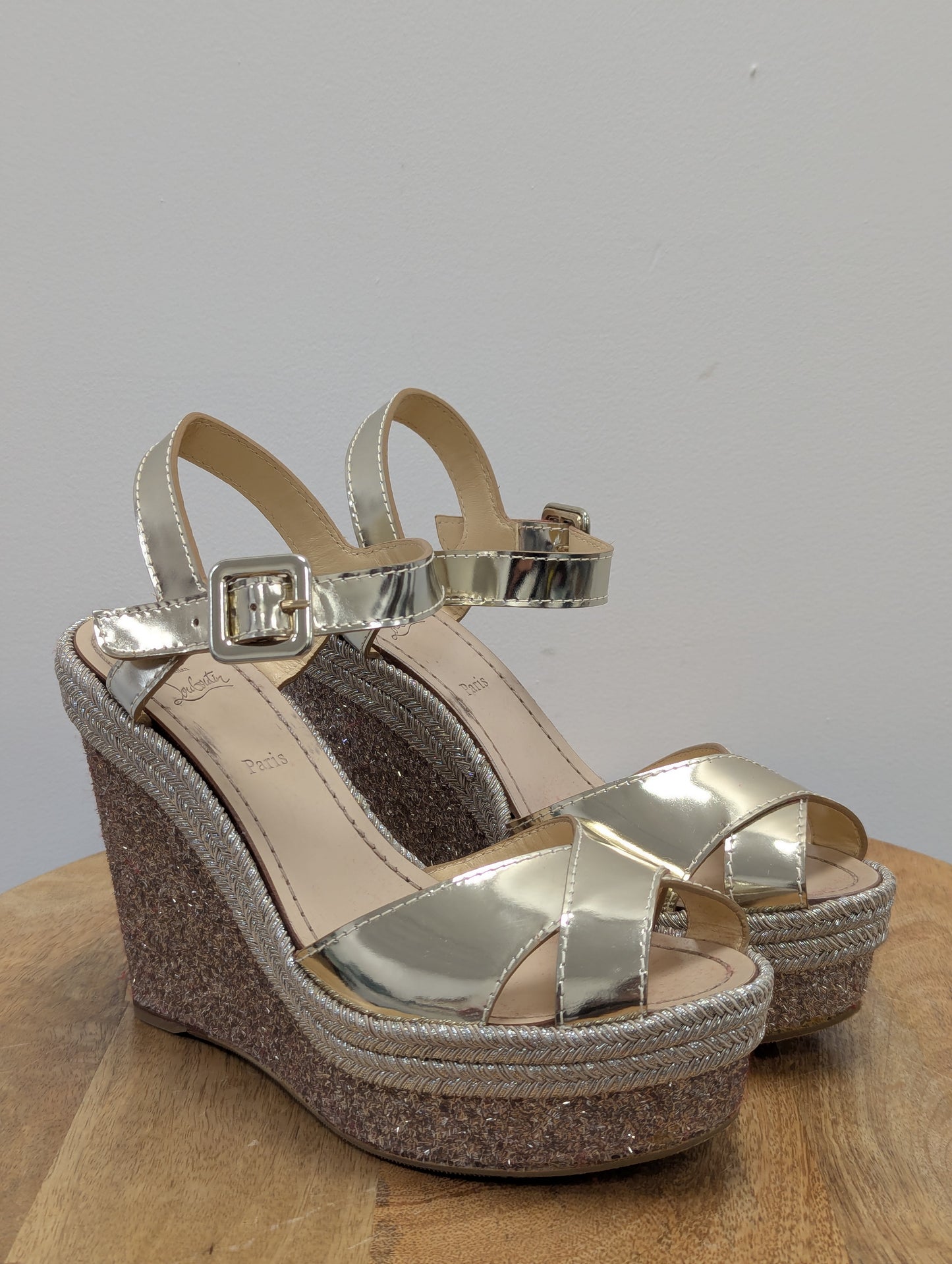 Christian Louboutin Champagne Glitter Wedges