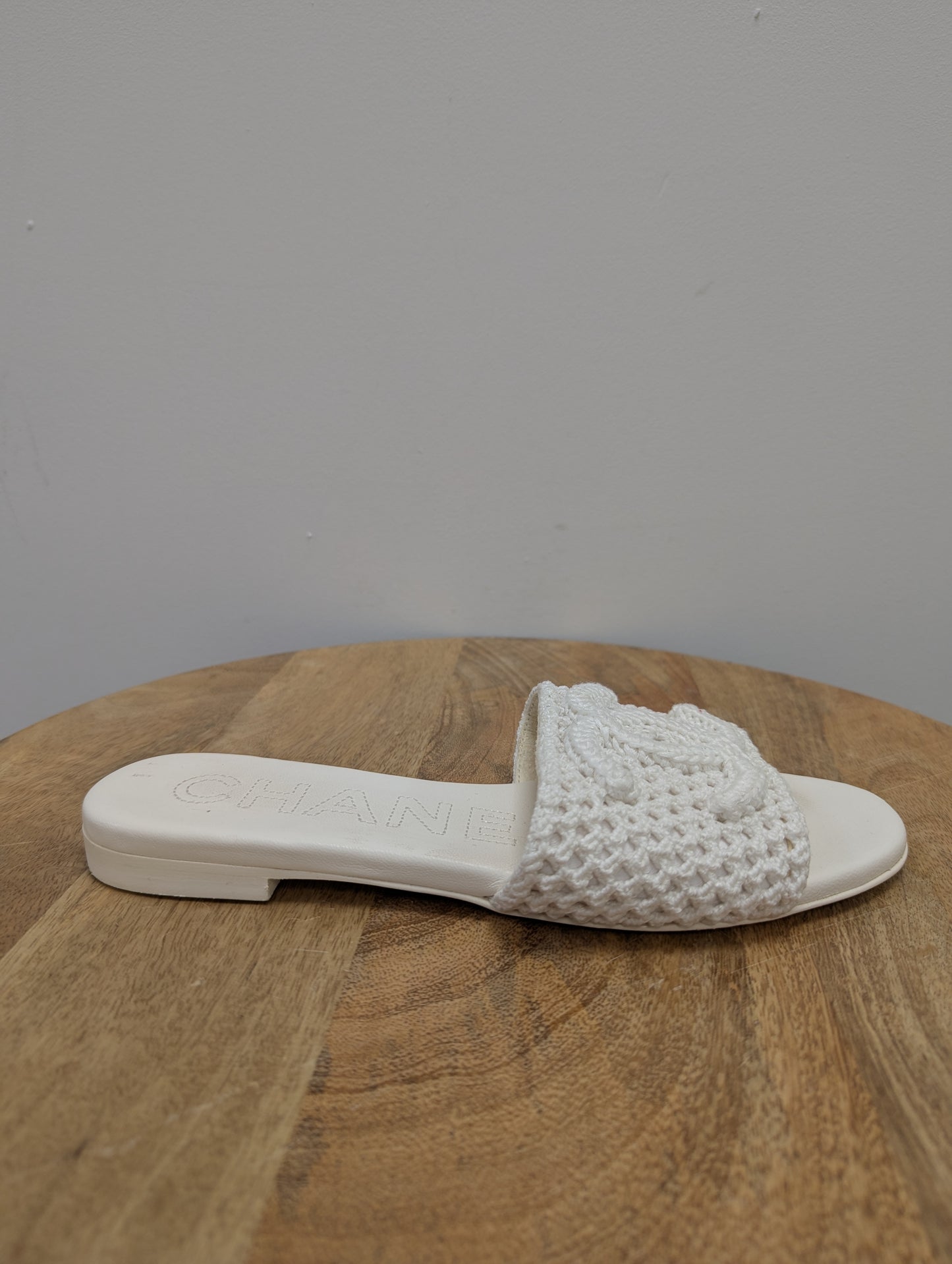 Chanel White Crochet Slides