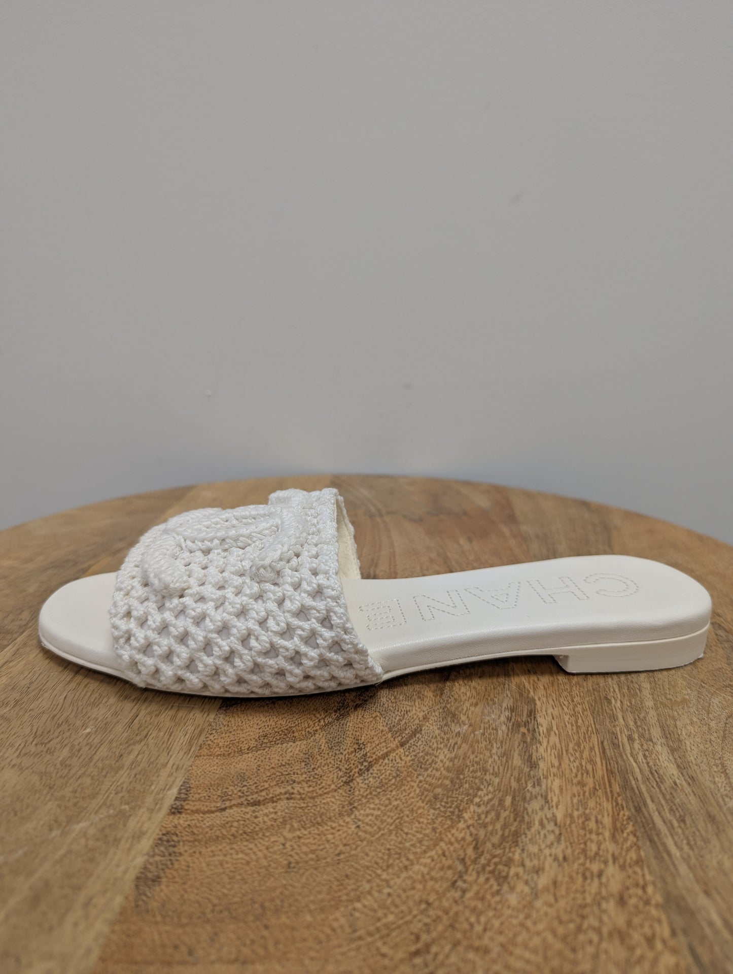 Chanel White Crochet Slides