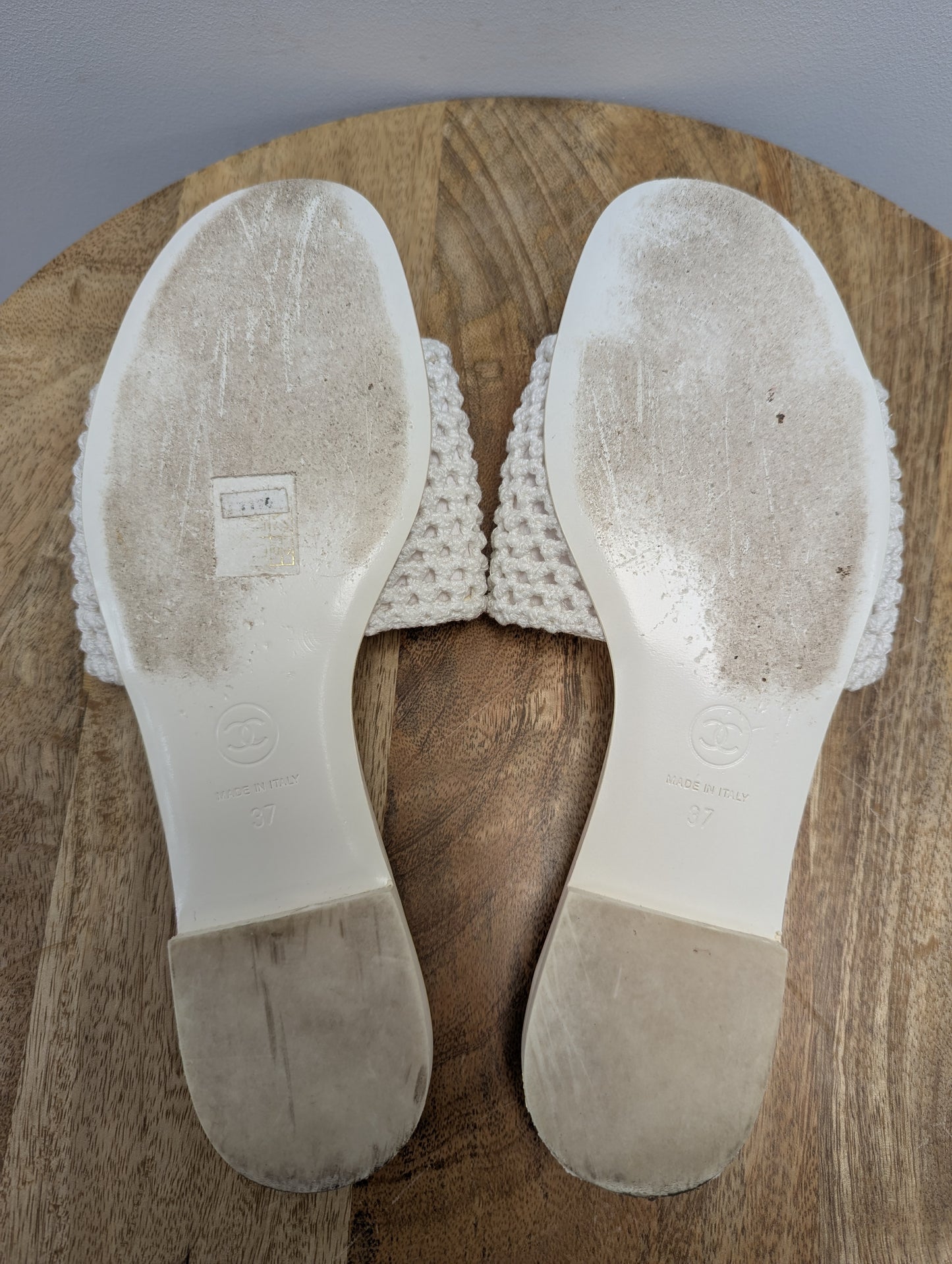 Chanel White Crochet Slides