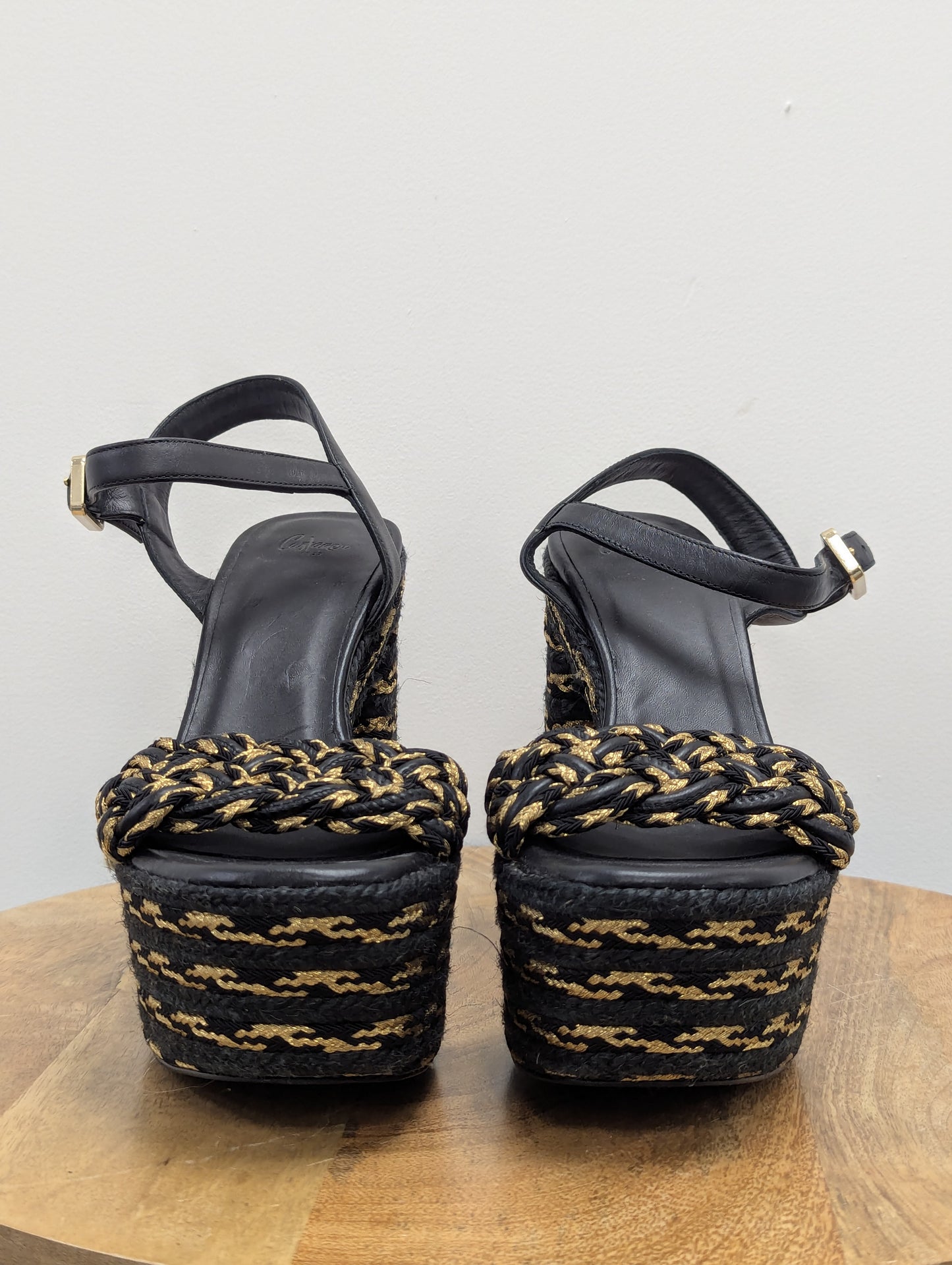 Castaner Anne Black And Gold Platform Sandals