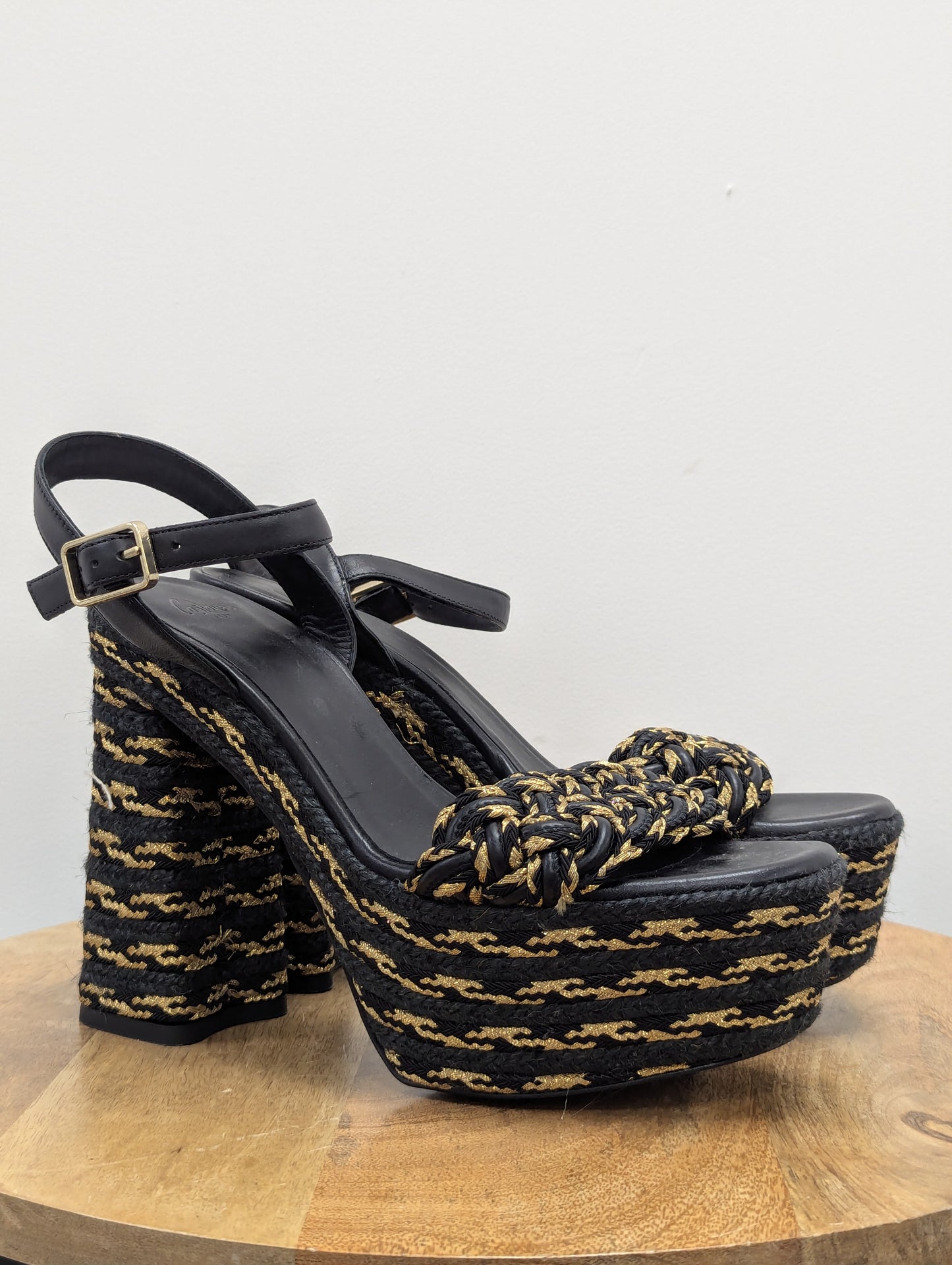 Castaner Anne Black And Gold Platform Sandals