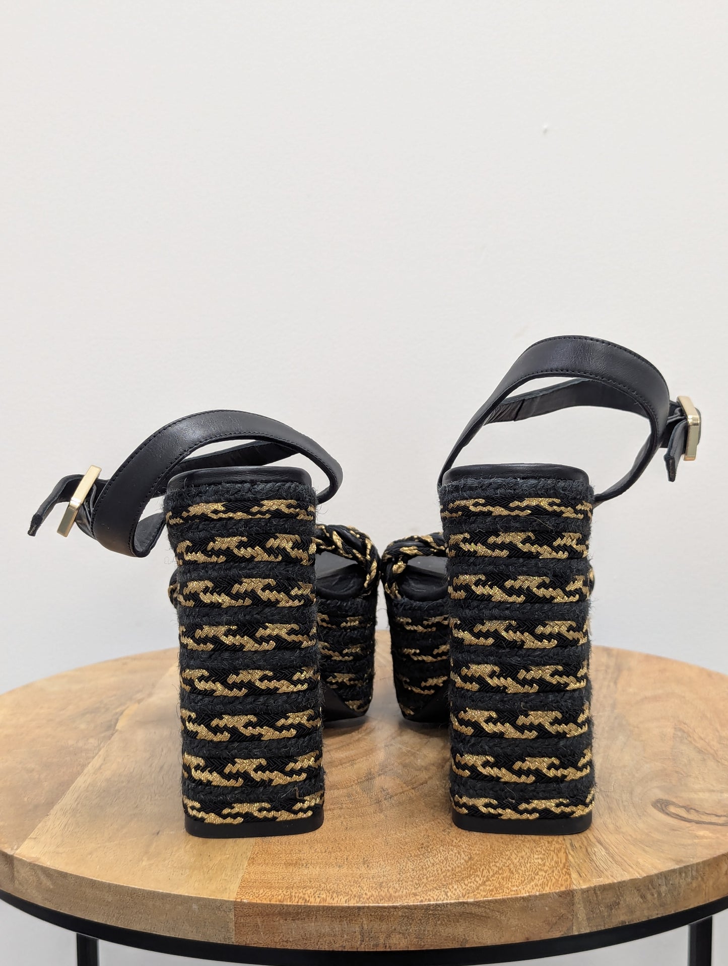 Castaner Anne Black And Gold Platform Sandals