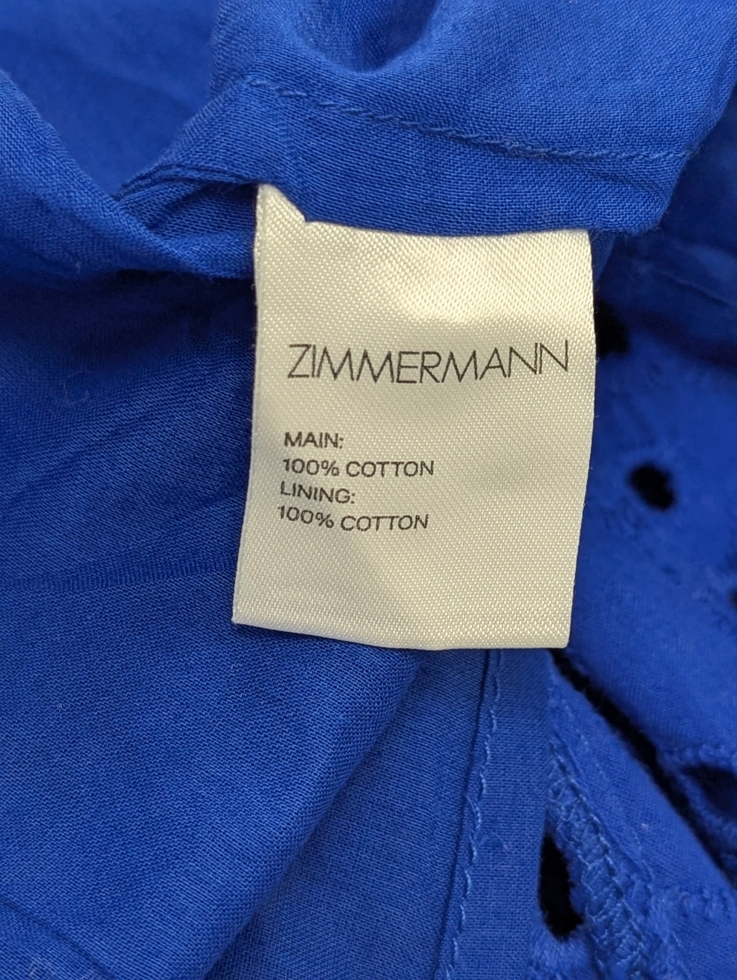 Zimmermann Royal Blue Broderie Anglaise Mini Dress