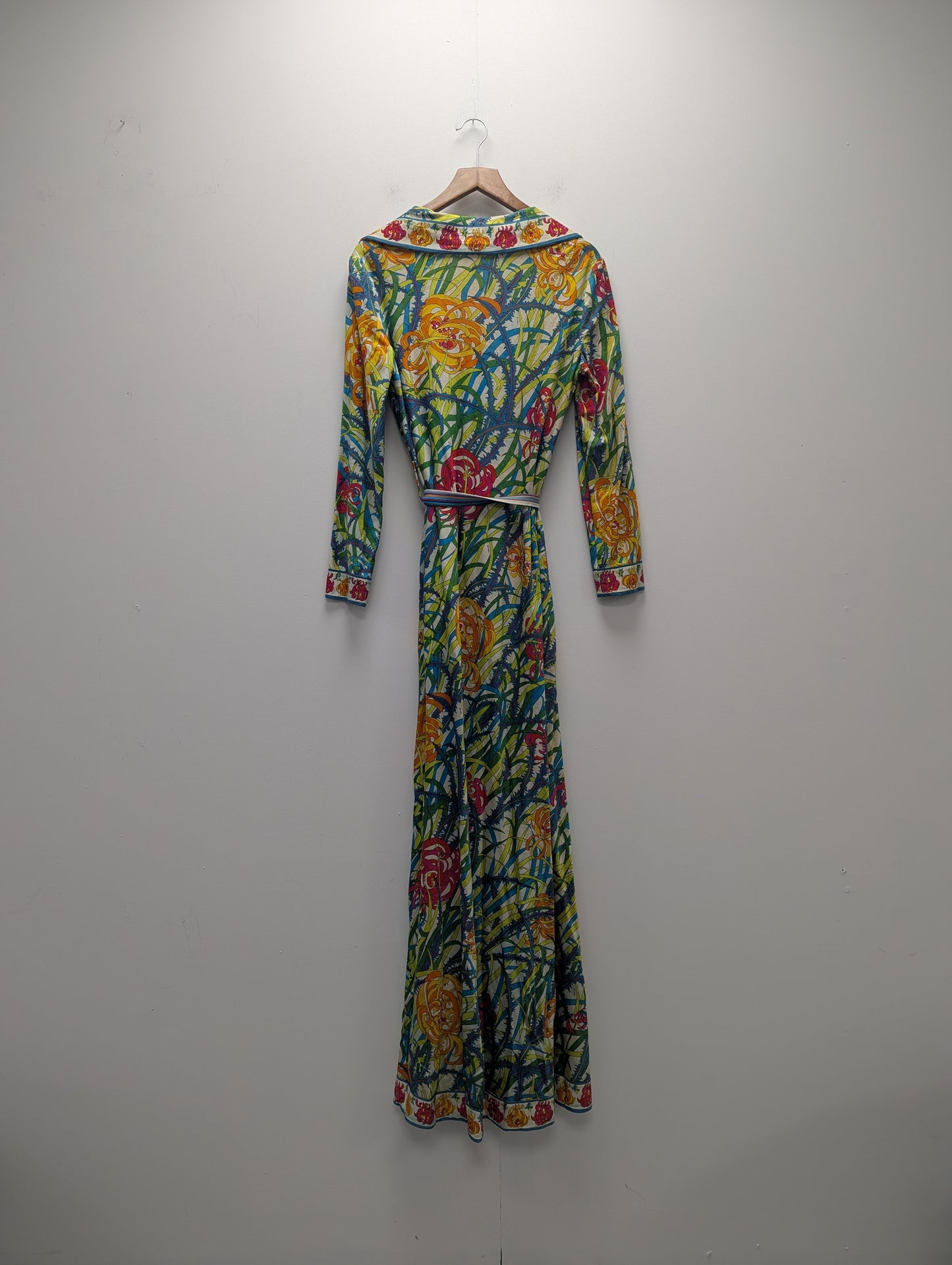 Emilio Pucci 1970's Cotton Blend Multicolour Belted Shirt Maxi Dress