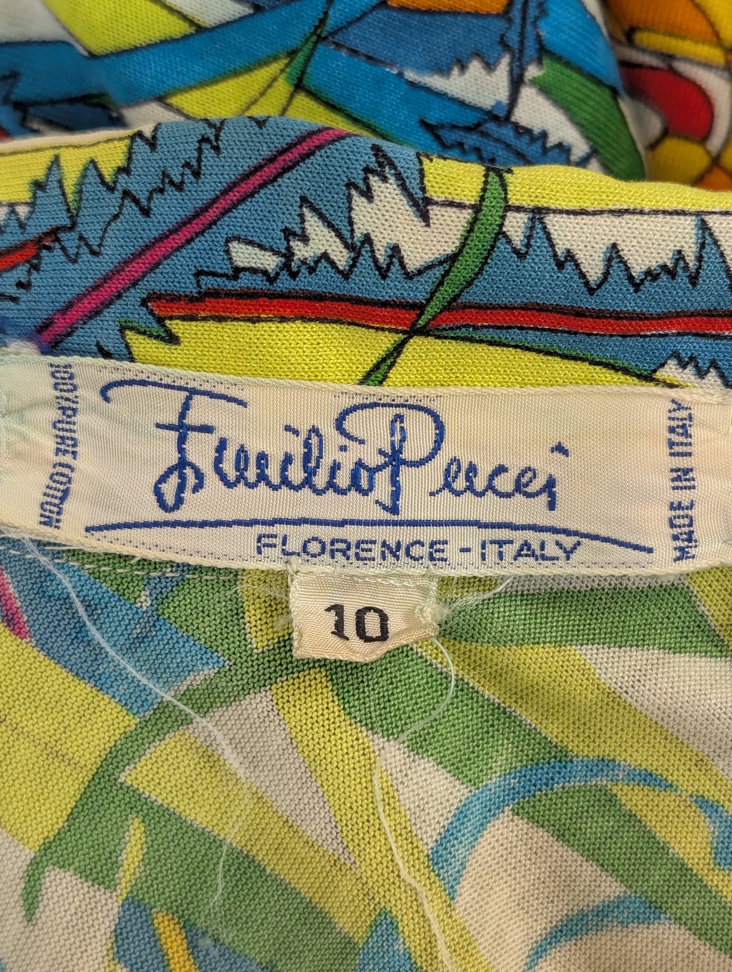 Emilio Pucci 1970's Cotton Blend Multicolour Belted Shirt Maxi Dress