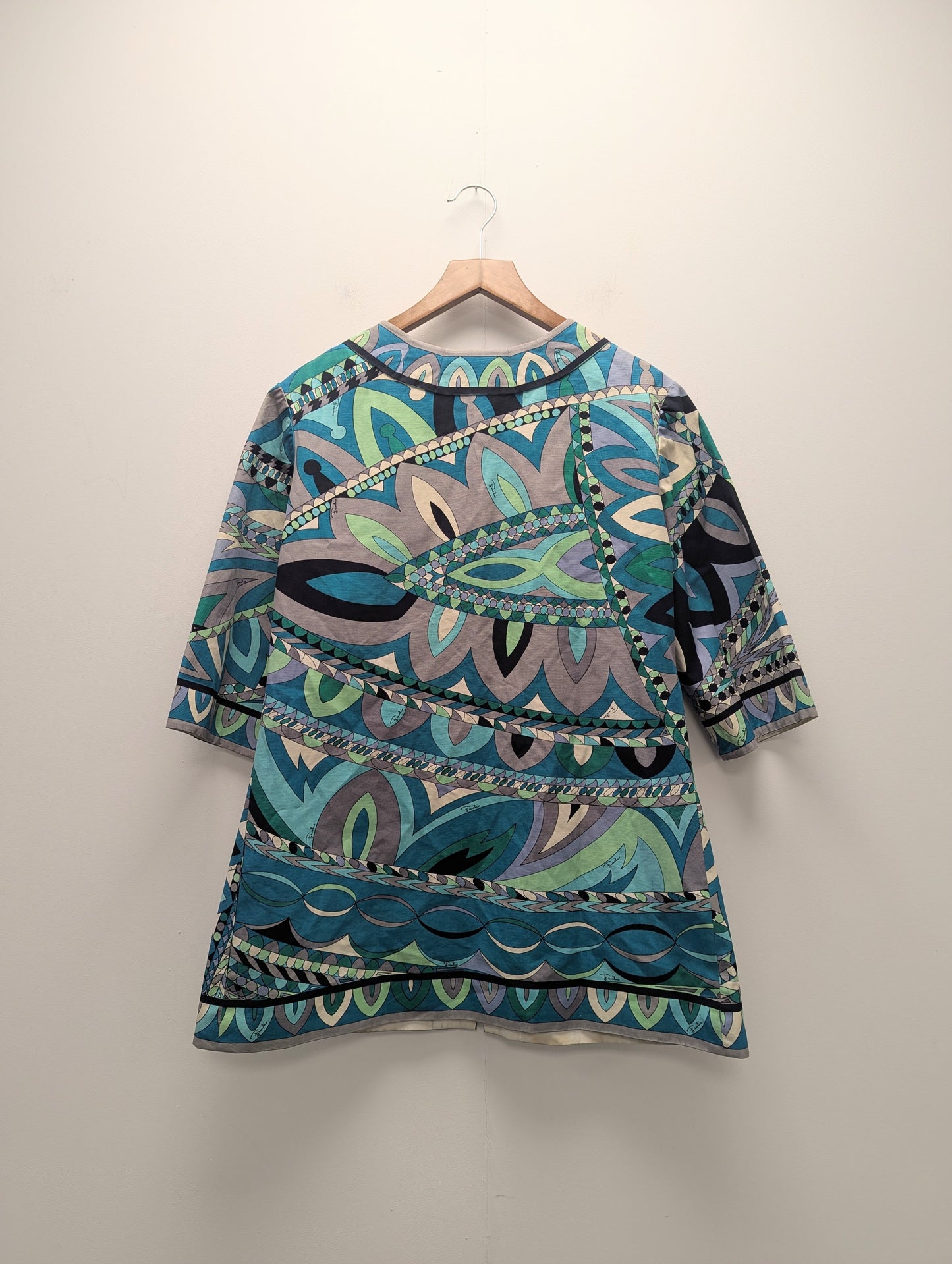 Emilio Pucci Early 1970's Cotton Blue Geometric Zip up Jacket/Dress