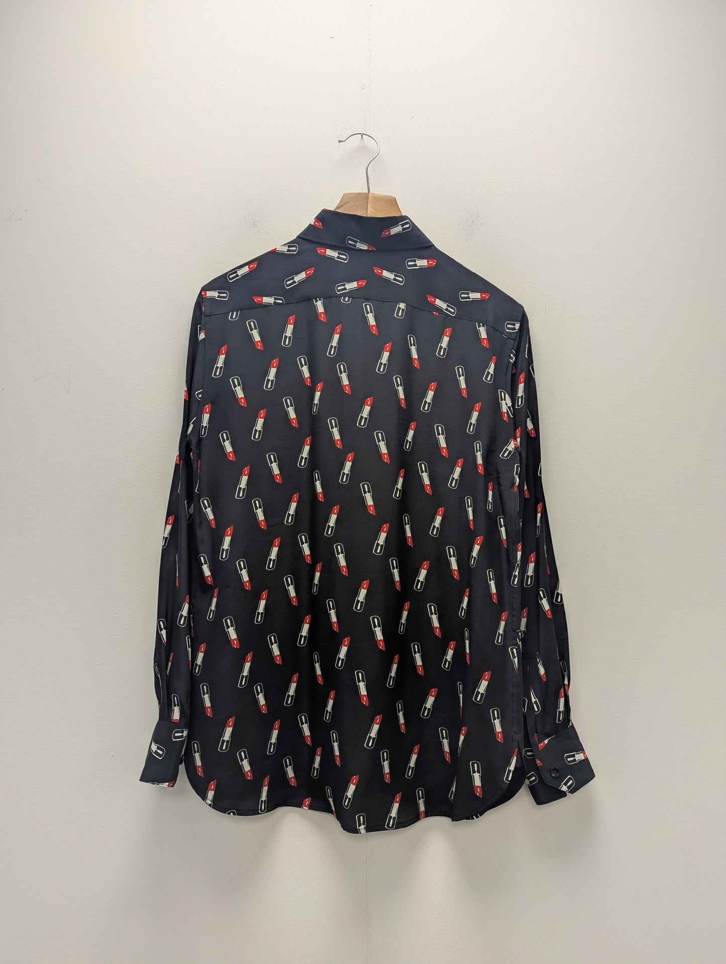 Saint Laurent AW15 Blue/Black Silk Lipstick Blouse