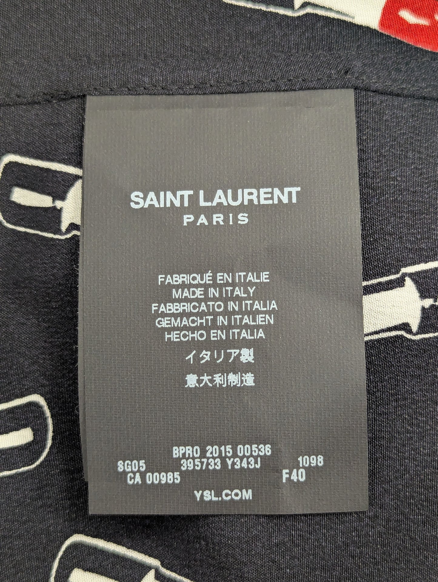 Saint Laurent AW15 Blue/Black Silk Lipstick Blouse