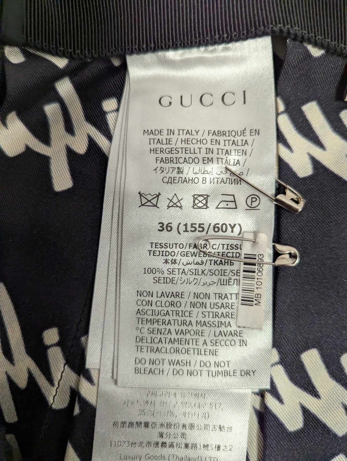 Gucci Black Scribble Logo Silk Maxi Skirt