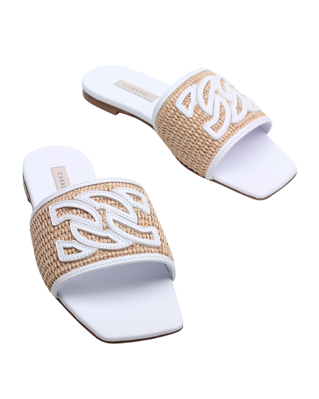 Casadei Portofino White And Beige Raffia Sandals