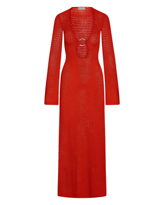 Monday Swim Montego Red Crochet Maxi Dress