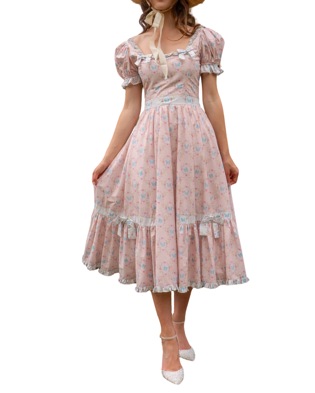 Fairy Tong Pink Butterfly Garden Midi Dress