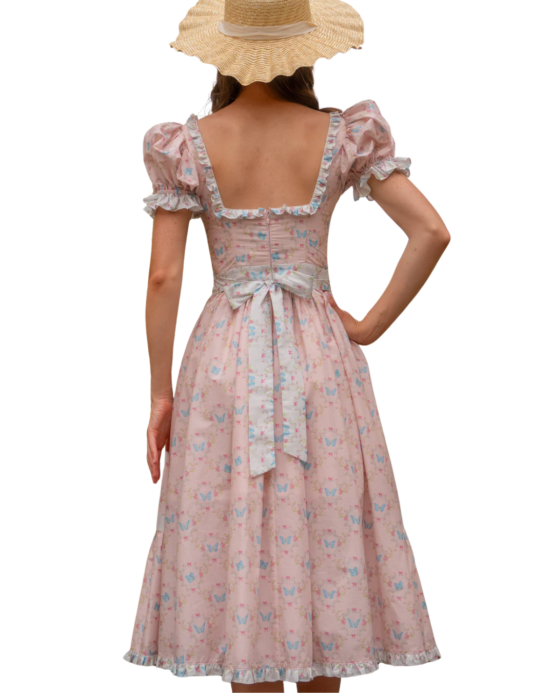 Fairy Tong Pink Butterfly Garden Midi Dress