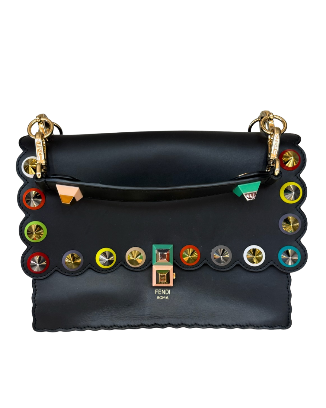 Fendi Black Kan I Studded Leather Handbag
