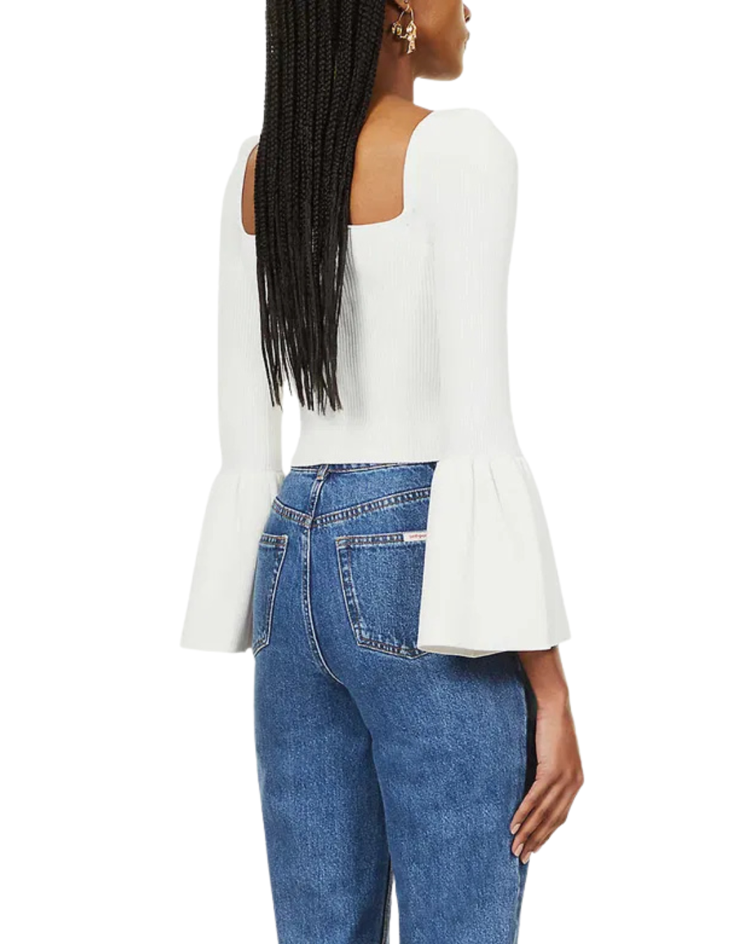 Self Portrait Cream Ribbed Crop Top With Gold Buttons