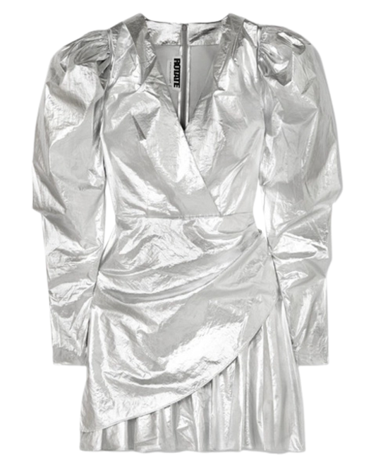 Rotate Birger Christensen Lame Silver Puff Sleeve Dress