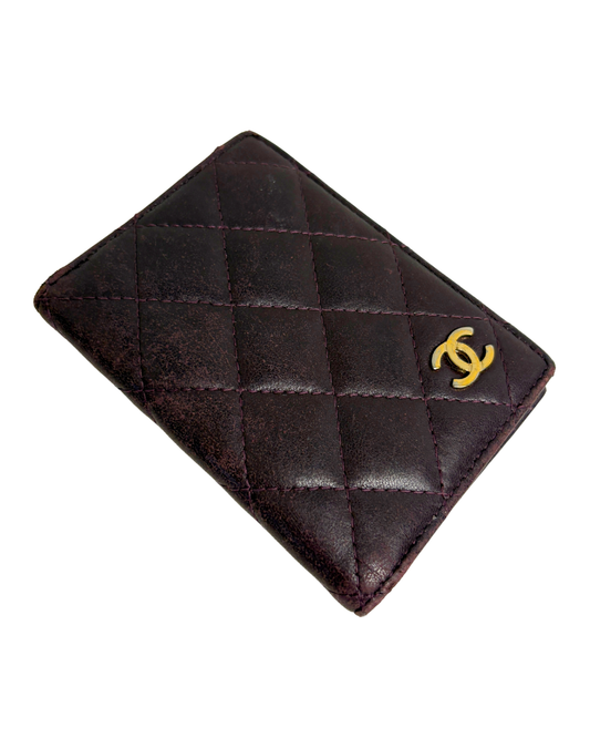 Chanel Plum Quilted Lambskin Card Holder