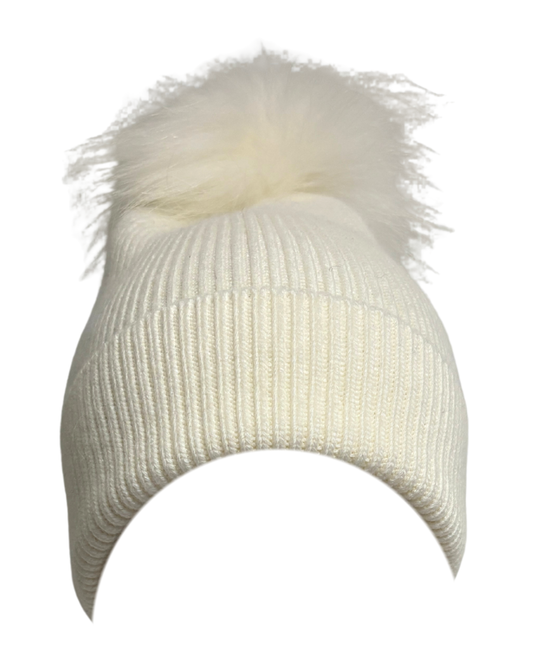 L Cuppini Cream Pom Pom Beanie Hat