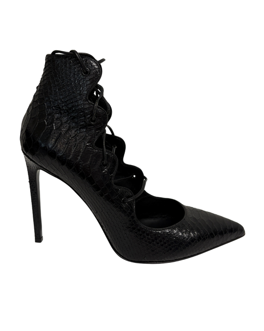 Saint Laurent Black Python Lace Up Heels