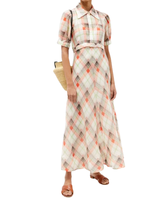 Lee Mathews Eugenie Check Silk Shirt Dress