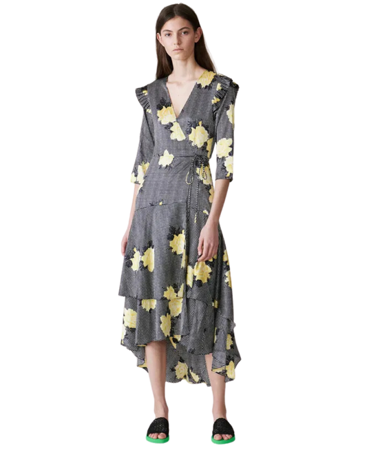 Ganni Calla Floral Silk Wrap Dress