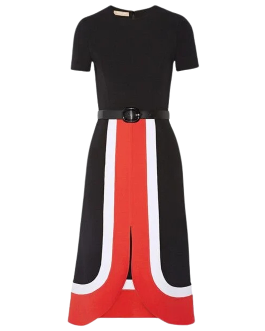 Michael Kors Collection Black Colour Block Wool Pencil Dress