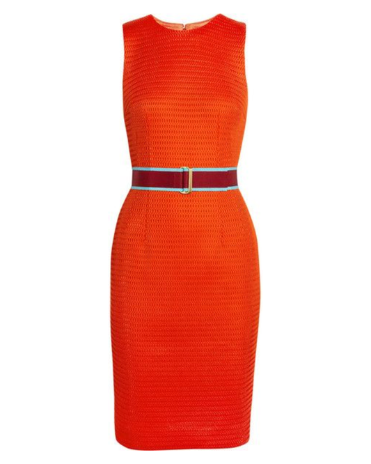 Jonathan Saunders Orange Textured Dress With Belt