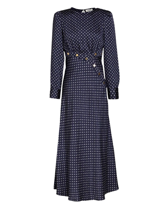 Sandro Navy Print Midi Long Sleeved Dress