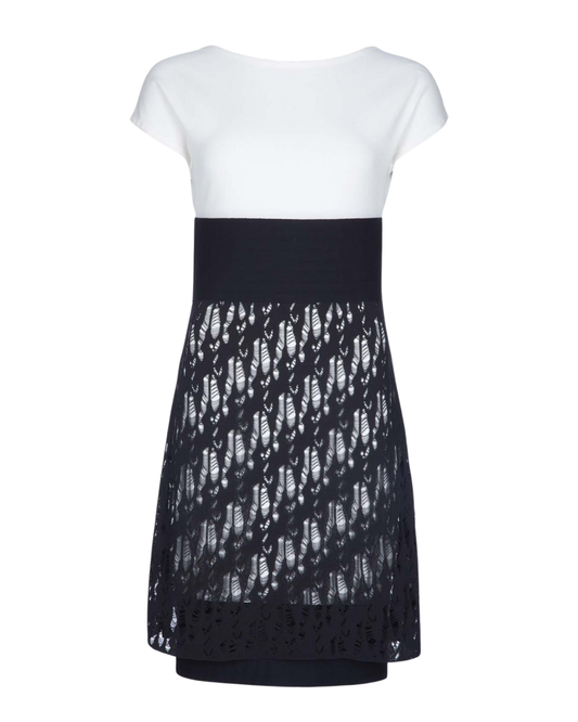 Chanel Monochrome Open Knit Overlay Sheath Dress