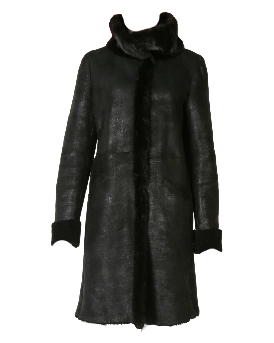 Prada Black Sheepskin Coat With Mink Collar
