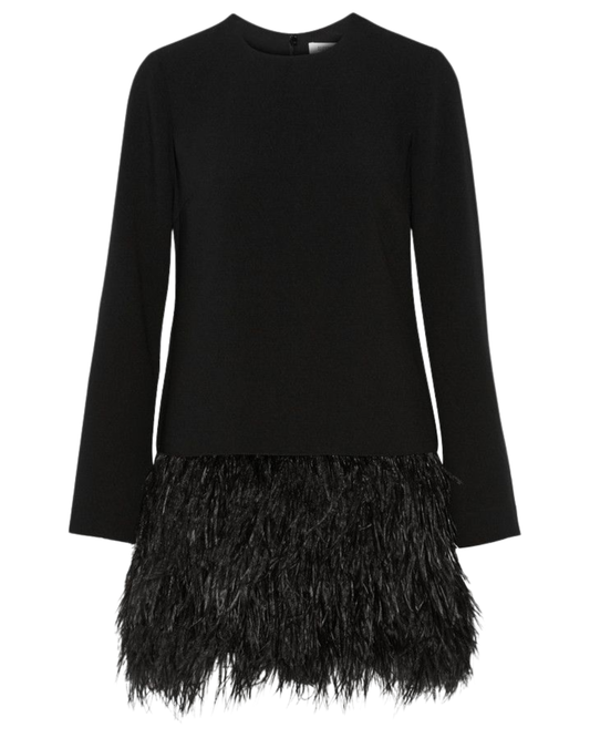 Elizabeth and James Serena Black Ostrich Feather Trim Mini Dress